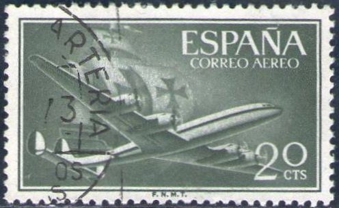 ESPAÑA 1955 1169 Sello Avion Super Constellation y Nao Santa Maria 20c Usado Espana Spain Espagne Spagna Spanje Spanien 